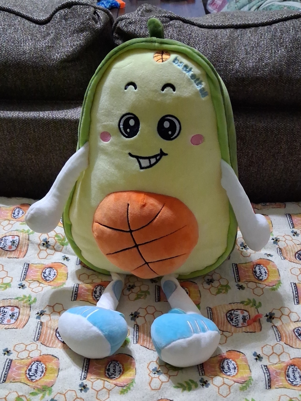 Plush Sporty Avocado Basketball Kids Toy - Green/Yellow Plush